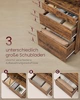 VASAGLE Kailyn Kollektion - Bücherregal, Hochschrank, 3 unterschiedlich große Schubladen, verstellbare Ablagen, Wohnzimmer Schlafzimmer Arbeitszimmer, modern, platzsparend, vintagebraun LBC188KD01 – Ansicht 5