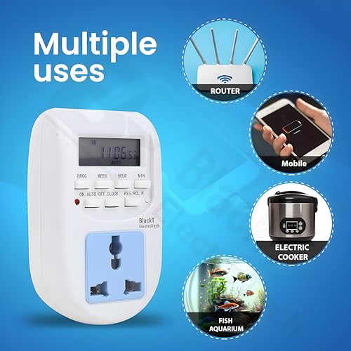 Image of BlacktElectrotech (BT41P) : 230V /10Amps (24x7) Digital Programmable Timer Socket Type for Mobile Charging, Lightning Control, Glow Sign Board ETC