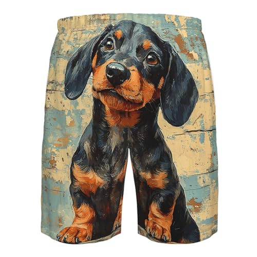 Men's Swim Trunks Beach Board Shorts Swimwear Bathing Suits - Dachshund Dog Vintage4
