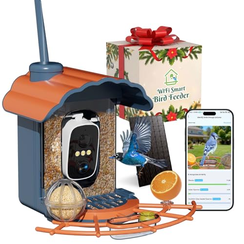 Centvicam Smart Bird Feeder with Camera, 2K HD Video Outside Feeders with Solar Powered Panel, AI Identify 1,1000+ Birds for Outdoors Birdwatching Gifts, Blue