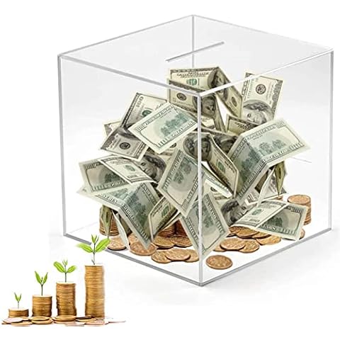 Unopenable Piggy Bank, Clear Unbreakable Piggy Bank, Unbreakable Acrylic Piggy Bank for Adults Clear, Change Box to Help Budget and Save, for Adults Kids Birthday Gifts Decoration (15*15*15cm) Cover