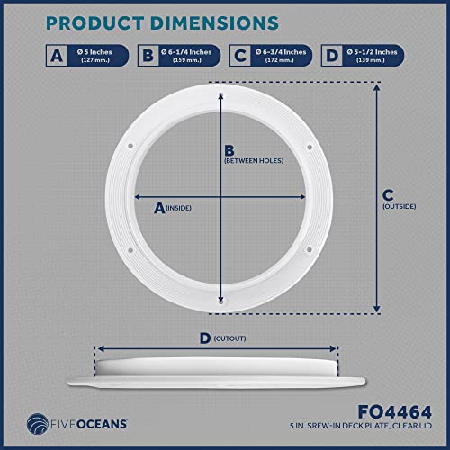 Five Oceans 5" Boat Hatch, Marine Round Inspection Deck Plate Hatch With Detachable Clear Lid, Uv-Resistant Abs White Plastic, For Pontoon, Fishing Boat, Bass Boat, Yacht, Rvs, Caravan - Fo4464 #TOP5