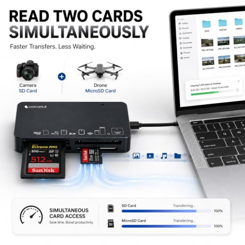 Image of Coconut CR11 USB 3.0 Card Reader with Type C 3.1 OTG, 6 in 1 Memory Card Adapter Compact Flash CF, TF, SD, MicroSD, SDHC, SDXC, MS Upto 10 Gbps Speed for Windows & Mac - PC Laptop Mobile - Black | 6 in 1 Memory Card Adapter, Compact Flash CF, TF, SD, MicroSD, SDHC, SDXC, MS, Upto 10 Gbps Speed