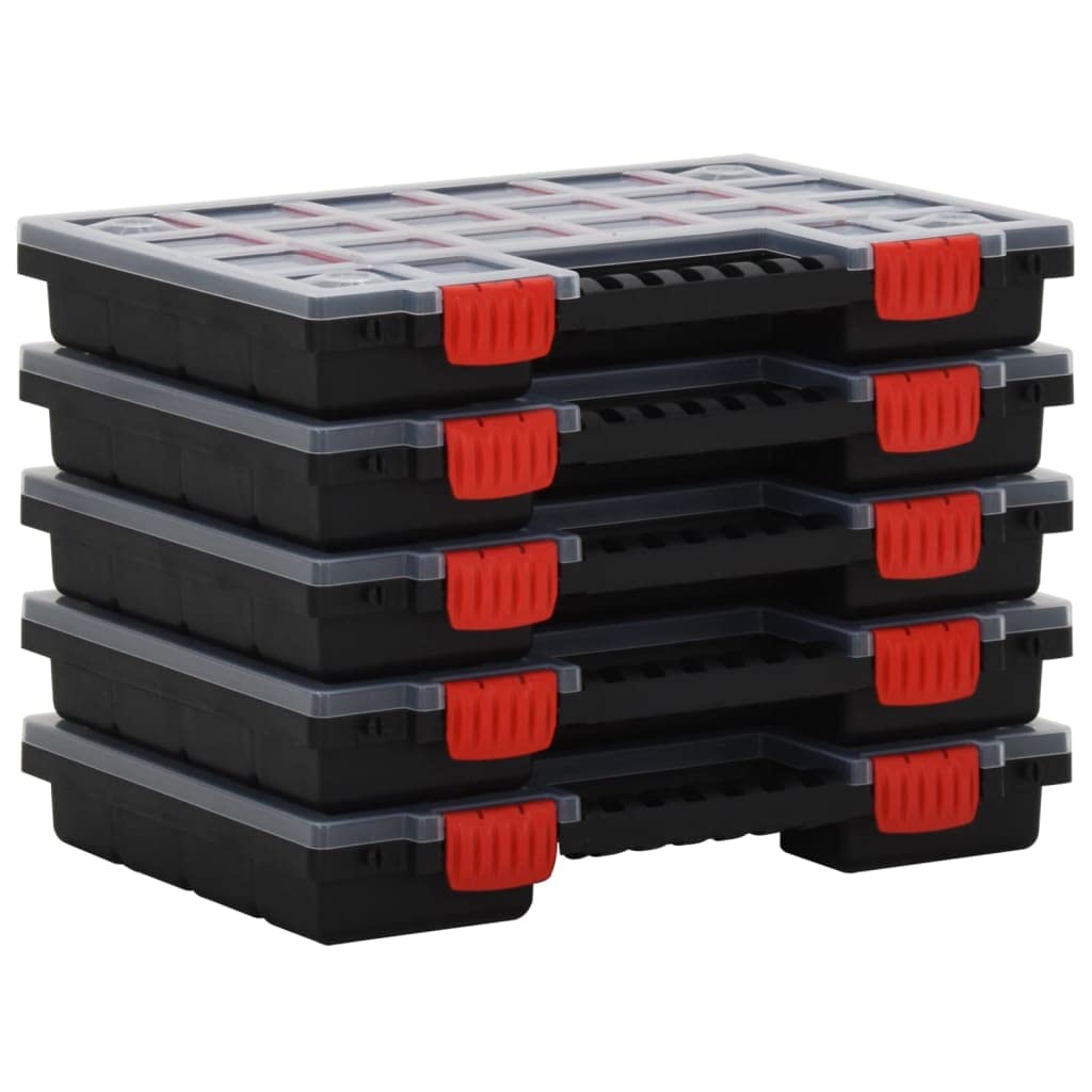 Sortimentskästen Set mit transparentem Deckel PP Sortierboxen 34,5 x 25 x 5 cm, 5er Pack, verstellbare Trennwände für Kleinteile in Werkstatt Garage