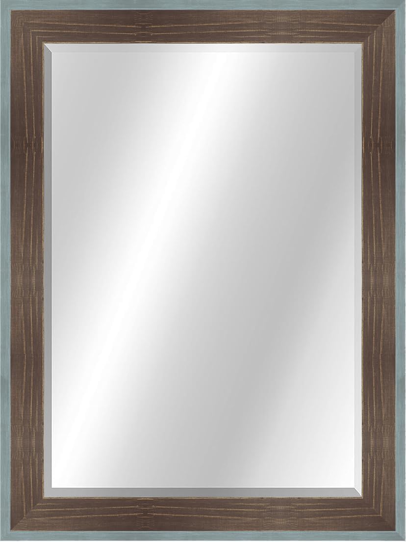 Craig Frames Wall Mirror with Rustic Wood Frame for Bathroom, Living Room, Vanity, Horizontal or Vertical Wall Hanging, White and Red, 22x28 Inch