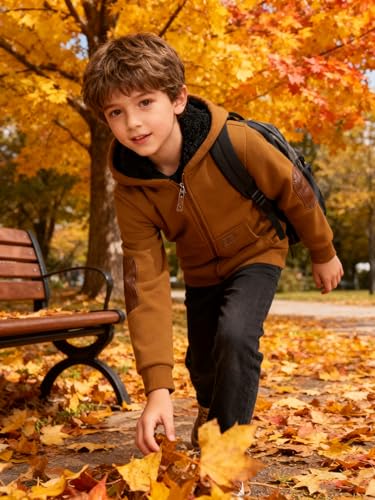 Image of Boys Zip Up Hoodie Kid Hooded Jacket | Fleece Lining,Soft Warm coat,Fall Winter Outwear for 6-15 Years Unisex,Sweatshirt Suitable for School,Outdoor