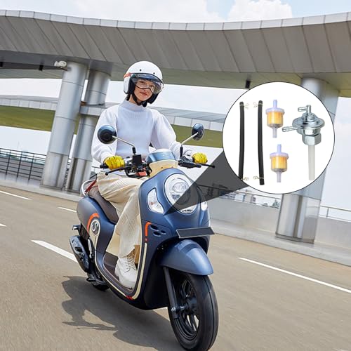 Universal Benzinhahn M16 x 1,5 Kraftstoffhahn Inklusive Filterelement und Schlauch Kompatibel mit Gy6 SYM Keeway und Kymco für Generatortanks Motorräder Geländefahrzeuge und Karts