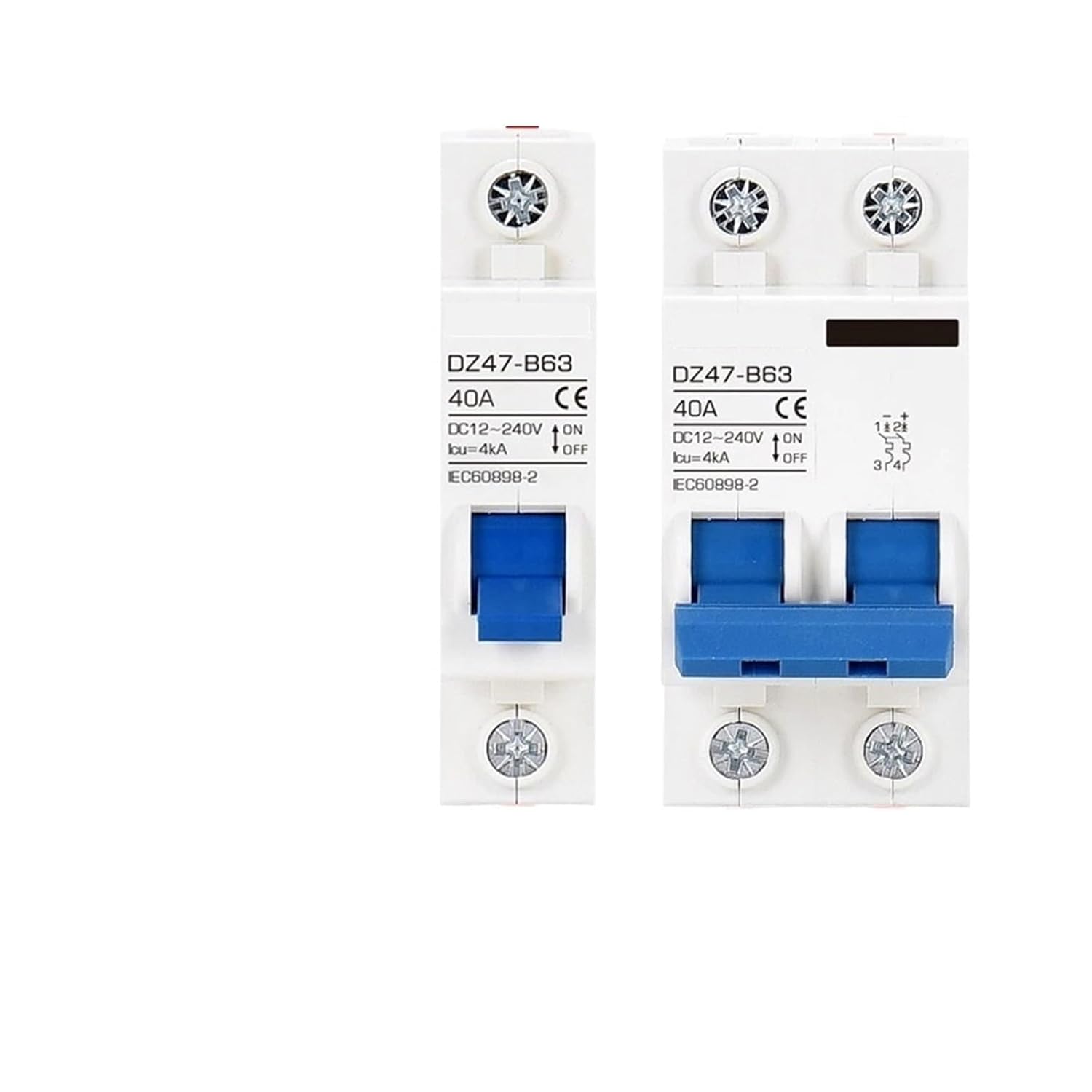 DC 12V 24V 48V 36V 72V MCB Battery Car Protector Circuit Breaker DZ47 Positive and Negative Pole Protection Switch Isolator(2P-2P,DC100A)