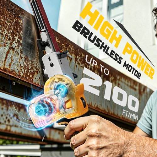 Image of Ecarke Cordless Belt Sander Compatible with Dewalt Battery (Tool Only) 120 adjustable 16 PCS Belts 40-120 Grit 1 /2 inchx18 inch 2100 FPM Brushless Detail Belt Sander for Metal Working, Wood, Plastic