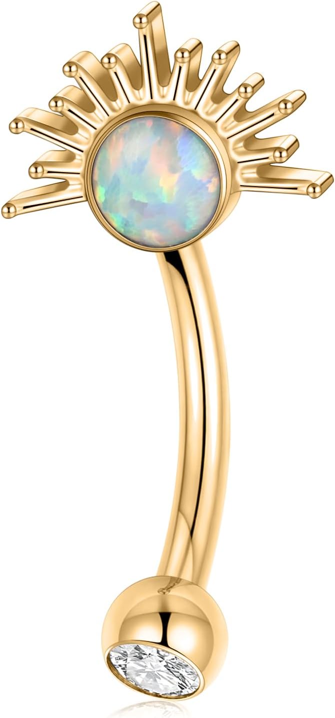 PEAKLINK G23 Titanium Eyebrow Ring 16G Opal Rook Daith Piercing Jewelry Internal Threaded Curved Barbell Vertical Labret Lip Jewelry Small Belly Button Ring - Image 7
