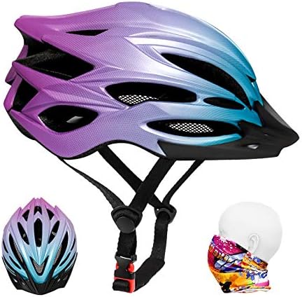 Premium Adult Bike Helmet with Headwear, Detachable Sun Visor,Lightweight Bicycle Helmet with 22 air Vents Men Women for Cycling Roller Scooter Hover Board BMX Skateboard Riding (Gradient Blue Purple)