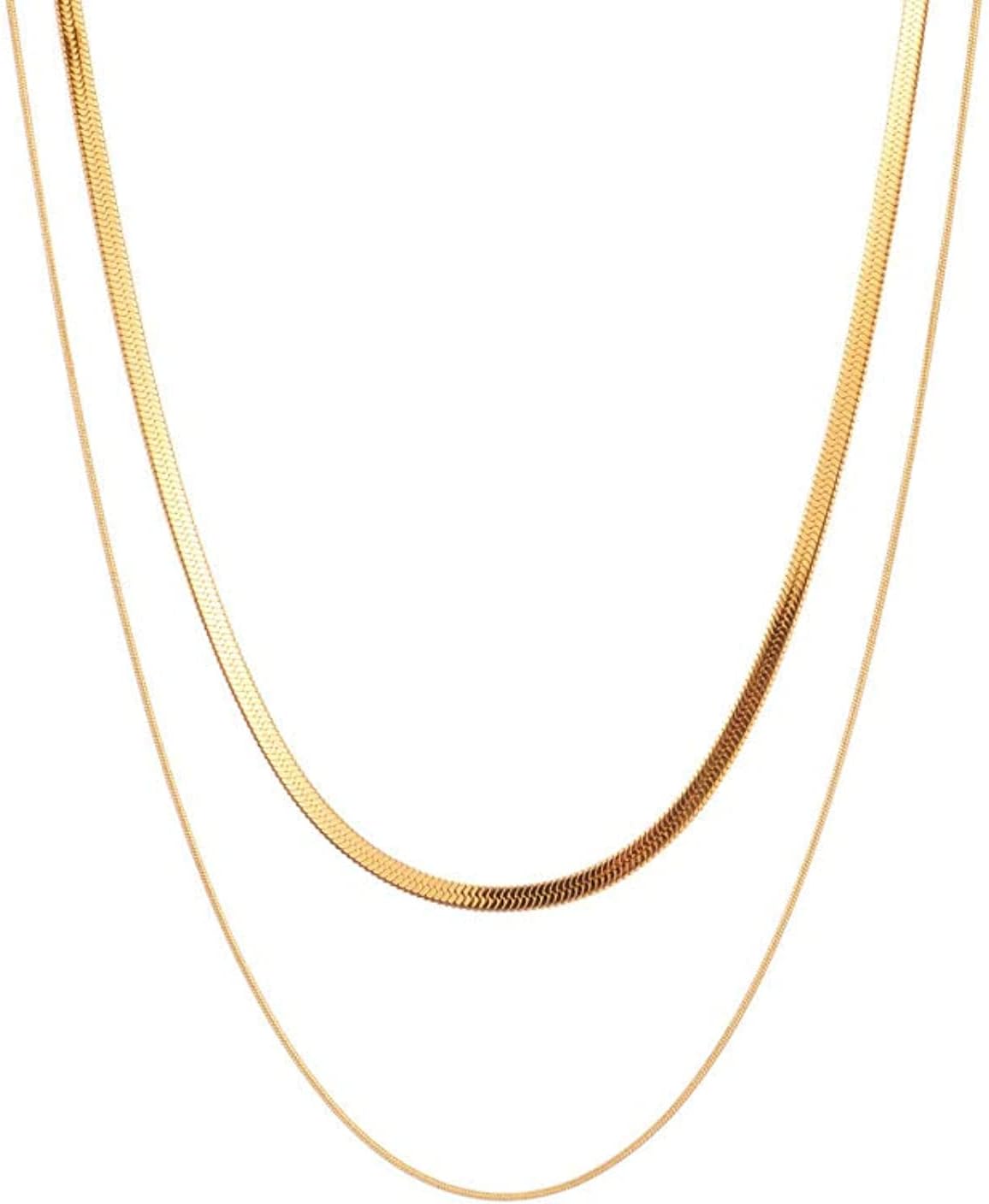 Double Layer Snake Chain Necklace Herringbone Necklace Gold Choker Necklaces for Women Girl Gifts Jewelry