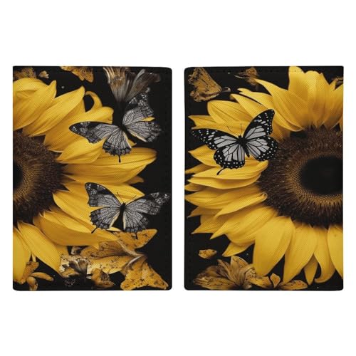 Étui de passeport en cuir motif papillon et tournesol - Organiseur de voyage fin