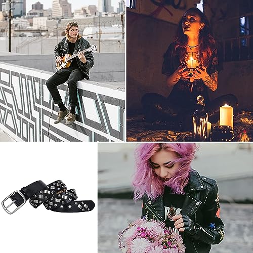 Men & Women Studded Belt with Bright Silver Circle Round and Other Metal Studs Punk Rock Rivet Leather Strap for Jeans4
