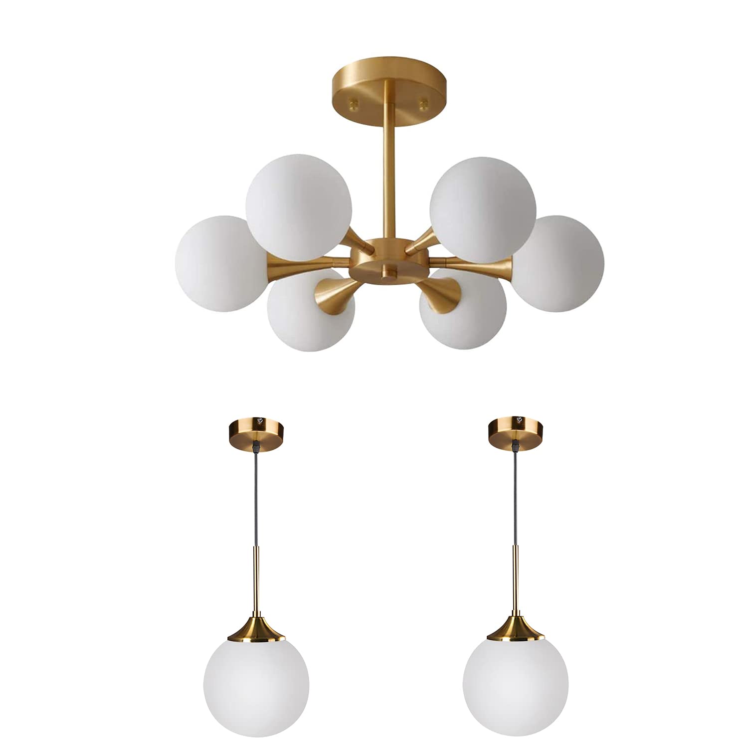 KCO Lighting 6Light Glass Globe Semi Flush Mount Chandelier Glass