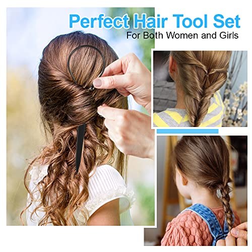 Topsy Tail Hair Tool Set by IKOCO - 400pcs Hair Bands, 2pcs Loop Styling Tools, Rat Tail Comb, (200pcs Each) Clear and Black Elastics