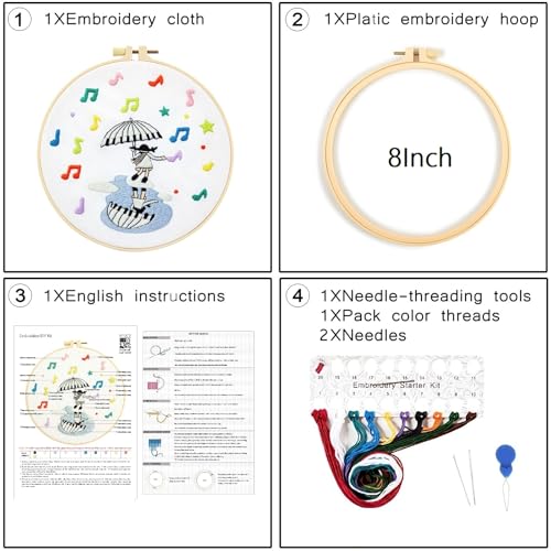 Image of Hand DIY Embroidery Kits for Beginners Adults, Cute Crewel Embroidery Art Kits, Stamped Cross Stitch Kits for Beginners Adults Craft Kits for Women, Entire Set of Embroidery Supplies & Video Tutorial