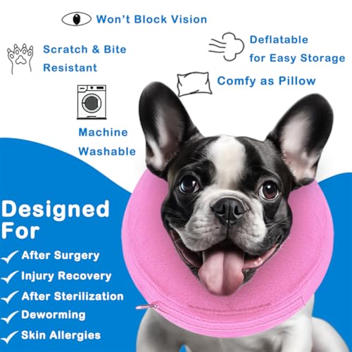 Image of Inflatable Dog Cone Collar, Soft Dog Cone Blow-up Protective Recovery Collar, Pink (L Size)