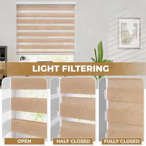 Image of ABOUT SPACE Window Blinds - 3 x 7 ft Zebra Roller Blinds for Windows for Light Filtering, Privacy, UV Protection Corded Roll Up Curtain Window Shades for Home, Office, Living Room Kitchen