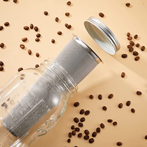 3 Pcs Cold Brew Coffee Filter Stainless Steel Filter Coffee Tea Infuser Strainer Canning Jar Mesh for Wide Mouth Mason Canning Jar, Iced Tea Maker (2 Quart)