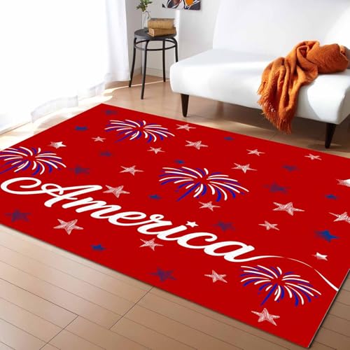 Area Rug Indoor Carpet Patriotic Firework on Red Home Decor