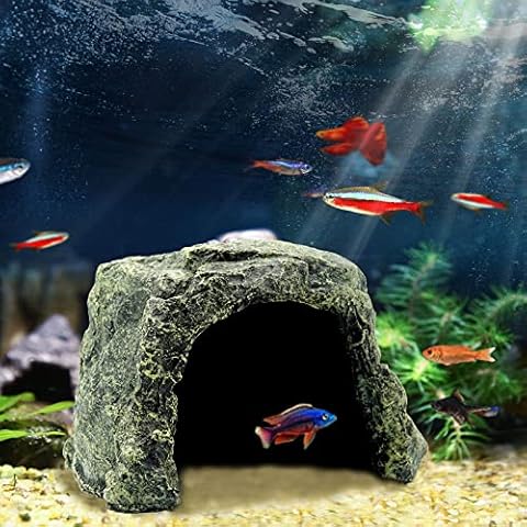 Besimple Aquarium Fish Hide Cave Decoration, Reptile Rock Hideouts Stone Cave Hide House Fish Tank Aquarium Accessories for Betta Shrimp Turtle Amphibians Small Lizards(Rock Hide Cave) Cover