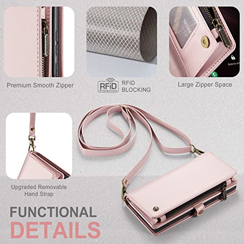 Asapdos Iphone 12 Mini Case Wallet,Retro Pu Leather Strap Wristlet Flip Case With Magnetic Closure,[Rfid Blocking] Card Holder And Kickstand For Men Women Rose Gold #TOP3