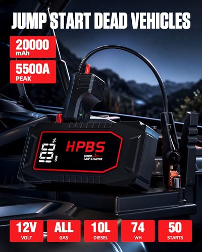 Image of Car Battery Jump Starter, 5500A Peak Jump Starter Battery Pack for Up to All Gas and 10L Diesel Engines, 12V Portable Jump Starter Box with 3.0 inch LCD Display(Red)
