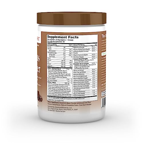 Greens First Original Greens Powder - 49 Superfoods - Organic Fruits & Veggies - Prebiotics, Probiotics, Digestive Enzymes - Antioxidant Smoothie - Dairy Free, Vegan, Non-GMO (Chocolate, 30 Servings)