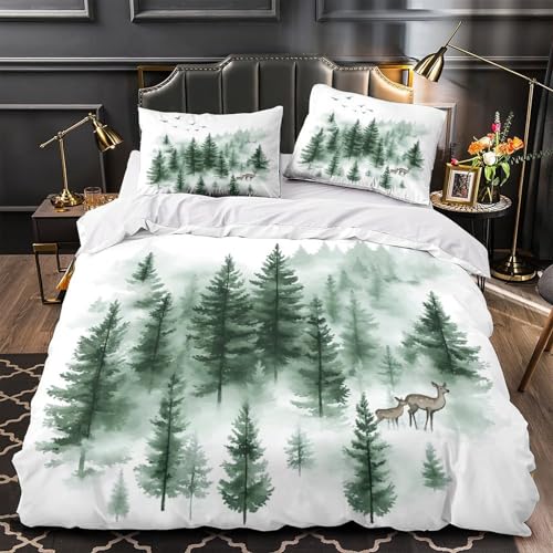 Housse de couette forêt 3D microfibre aquarelle 260x220cm - 2