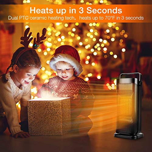 Electric Space Heater for Office, 1500W Portable Ceramic Heater for Indoor Use, 120°Oscillating Tower Bathroom Heater with Thermostat, Safe, Fast Heating, Tip-over & Overheat Protection, Quiet, for Bathroom, Bedroom