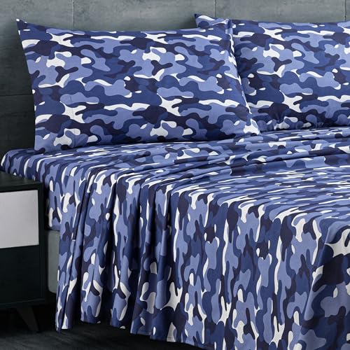 Chezmoi Collection Military Camo 3-Piece Sheet Set - Camouflage Blue Gray Printed Microfiber Soft Breathable Deep Pocket Sheets and Pillowcases Set, Twin XL Size by Chezmoi Collection - Used condition - Image 3