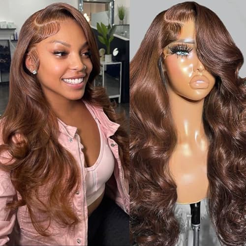 KTOOYKE Chocolate Brown Body Wave Lace Front Wigs Human Hair