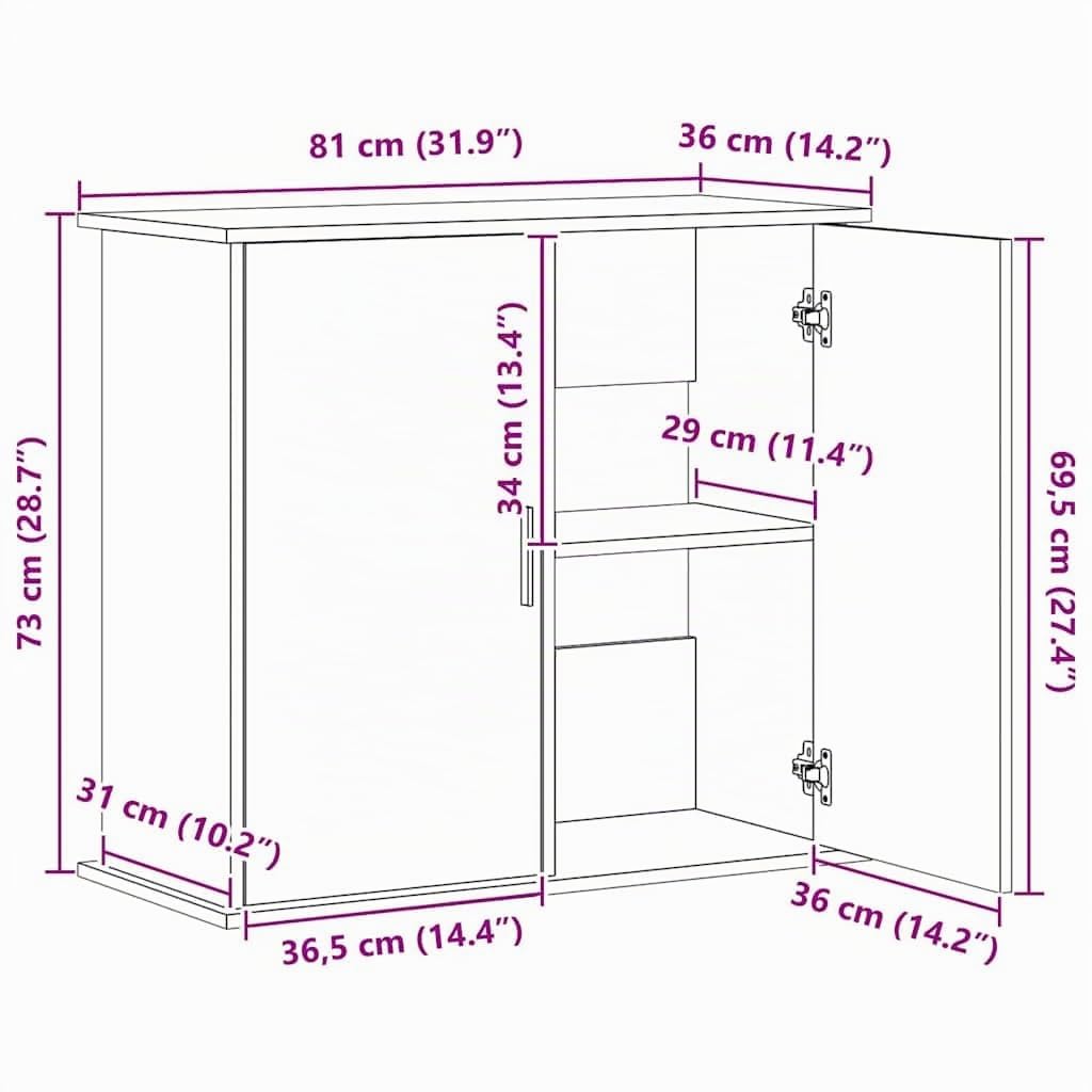 Support pour aquarium noir 81x36x73 cm bois d'ingénierie