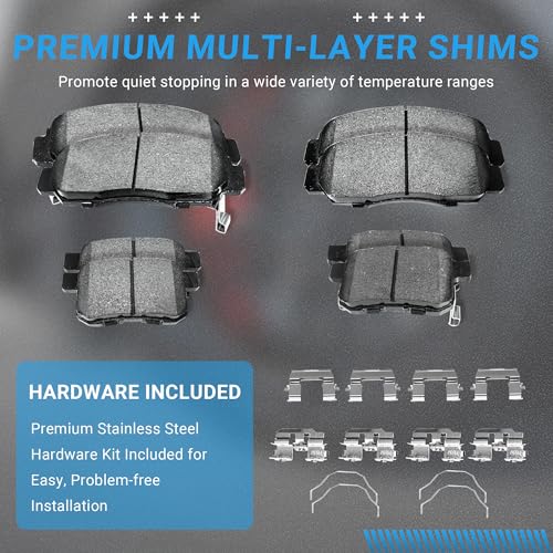 Image of Brake Pads Front and Rear Compatible with 2009-2014 Acura TSX, 2008-2012 Honda Accord 2.4L 3.5L Automotive Replacement Brake Pads Semi-Metallic D787 D1451