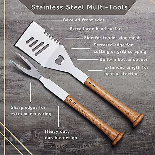 Baseball BBQ Set Multiusos Spatula y Tenedor con Mango de Madera miniatura 3