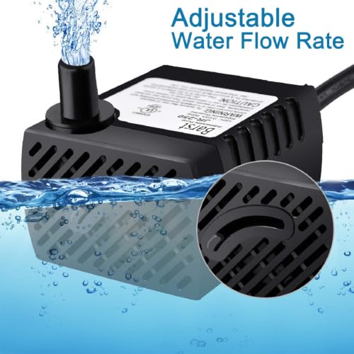 Image of BARST 40GPH Mini Submersible Water Pump with 6ft Power Cord, 2 Nozzles | 3.2W, 150L /H, Ultra Quiet for Aquarium, Fish Tank, Pond, Pet Fountain, Statuary, Hydroponics