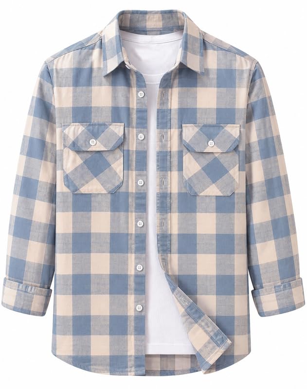 Image of DEELMO Men's Stylish Cotton Blend Casual Chakes Shirt || Full Sleeve Shirt with Dual Flap Pockets Fabric || Perfect for Casual and Classic Fit & Style || Stylish Everyday Wear