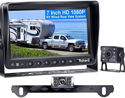 Backup Camera HD Images Infrared Night Vision RV Truck Camper Rear View 7 Inch Monitor System Kit Car License Plate Mount Waterproof Reverse Cam Rohent R4