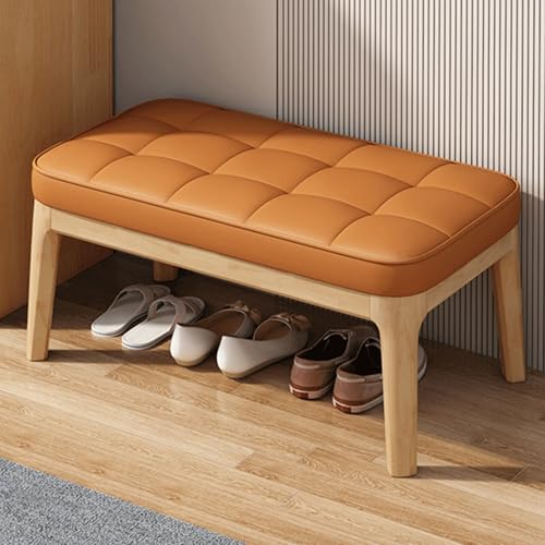 Banc en Bois de Style Campagnard Assise Jaune Matelassée pour Chambre et Salon