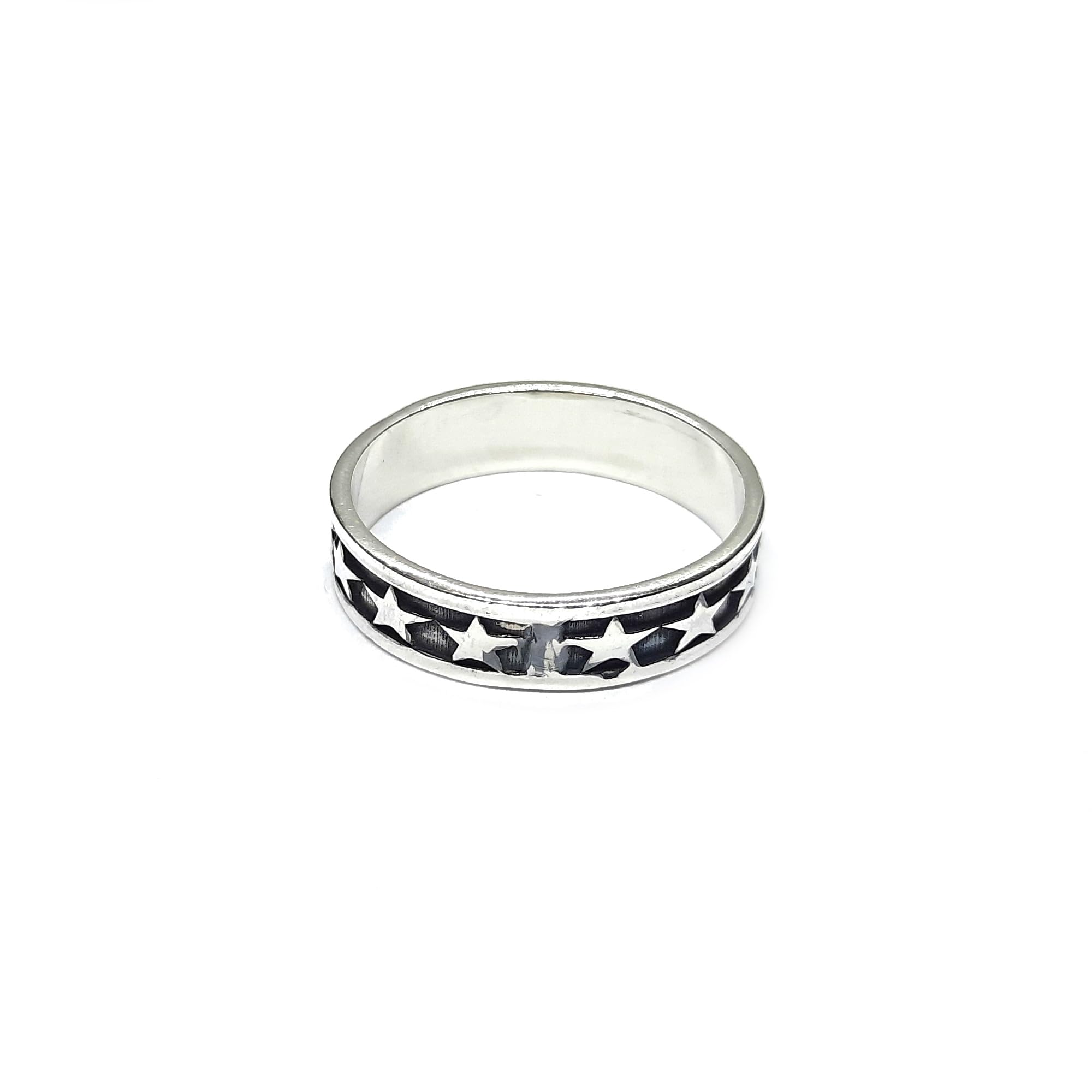 Anillo de plata esterlina genuina Banda de 6 mm Estrellas Sólida con sello 925 Hecho a mano