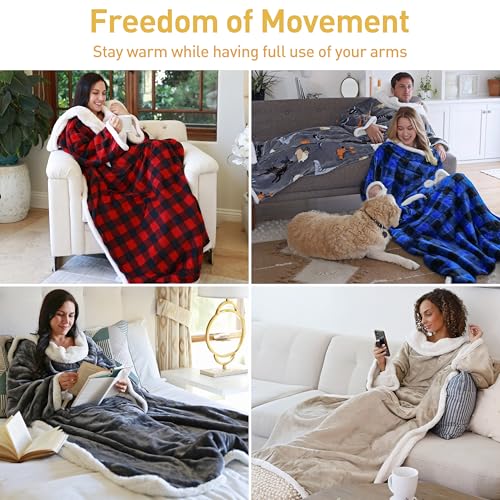 Image of Catalonia Sherpa Wearable Blanket with Sleeves and Pocket for Adults