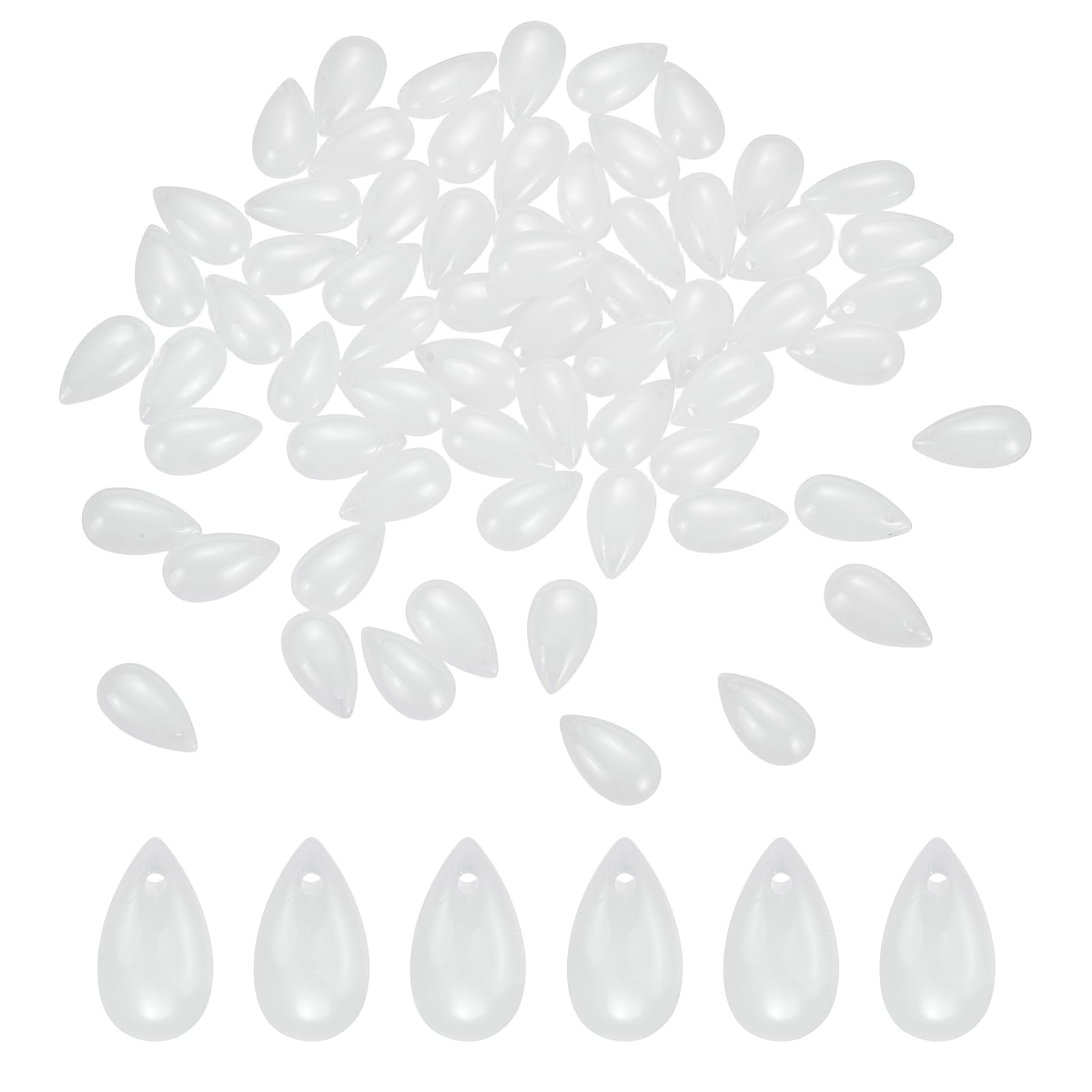 sourcing map 200 Pcs Teardrop Crystal Glass Beads, 8x14mm Teardrop Glass Charm Pendants Water Drop Beads Top Drilled for Jewelry Making DIY Craft Bracelets Necklace, White Jade