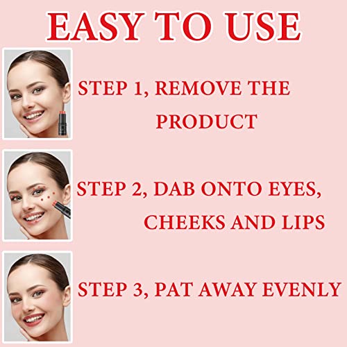 Cream Contour Blush Stick,Long Lasting Waterproof Blush Stick For Cheeks&Lips Multipurpose Face Highlighting Concealing Cream,Shimmer Contour Stick Makeup For Women（Rose Red） #TOP6