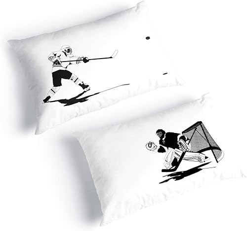 ChalkTalkSPORTS Juego de funda de almohada Go for The Goal, funda de almohada de hockey para decoración del hogar, color negro y blanco