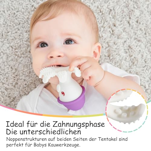 Baby Beißspielzeug für Babys 6-18 Monate, Mombella Octopus Beißring, weiches Silikon Kauspielzeug für 9 Monate altes Kind, um wundes Zahnfleisch zu melden, tolles Baby Geschenk, lila