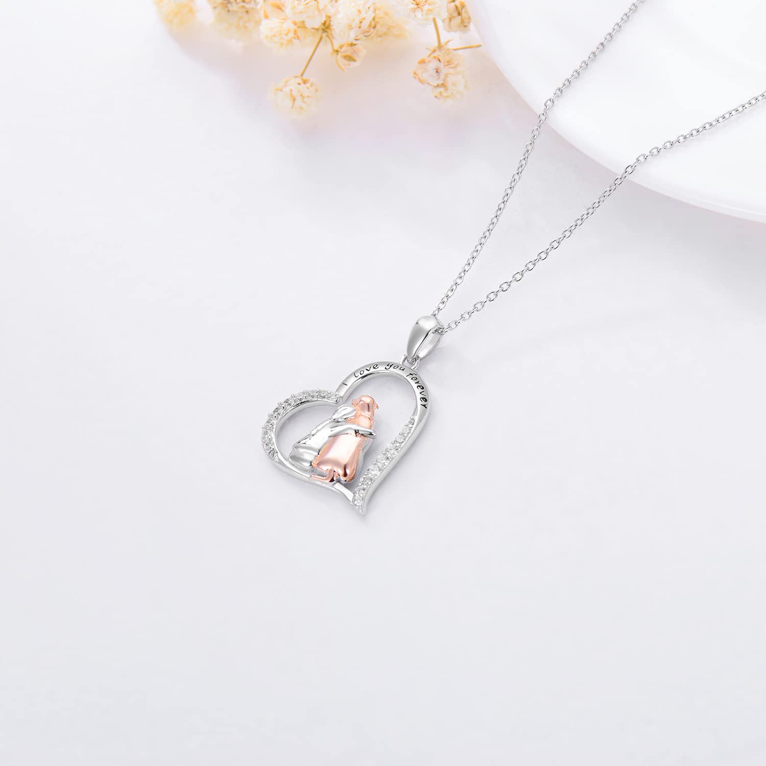 LONAGO Collana Ragazza e Animale 925 Sterline D'argento Carino Cane Volpe Pendente Collana Gioielleria per Donne Ragazze