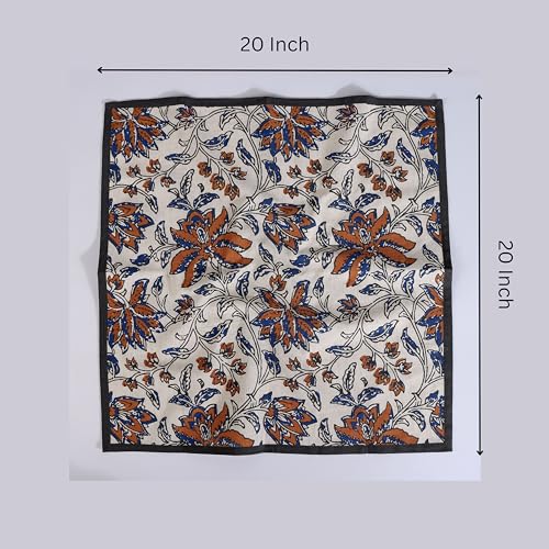 Image of FINGERCRAFT Printed Table Napkins Cotton Linen Blend Dinner Cloth Napkins Perfect for Parties Dinners Weddings Cocktail Christmas Napkins 20x20 Inches (Summer Block Ochre Flower)