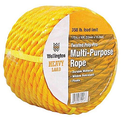 WELLINGTON CORDAGE 15027 1/2-Inch X 50-Feet Yellow Poly Rope