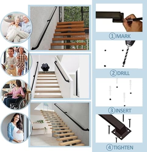 Rampe d'escalier noire intérieure extérieure fer forgé 150cm
